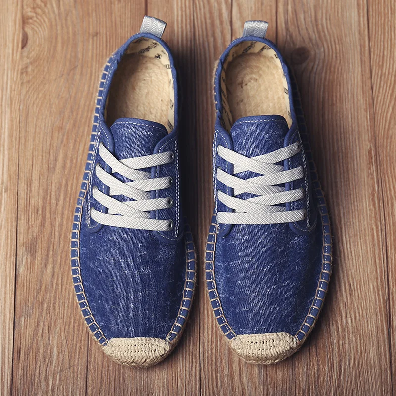 Мужские парусиновые туфли Bule черные серые повседневные рыбацкие с пеньковой