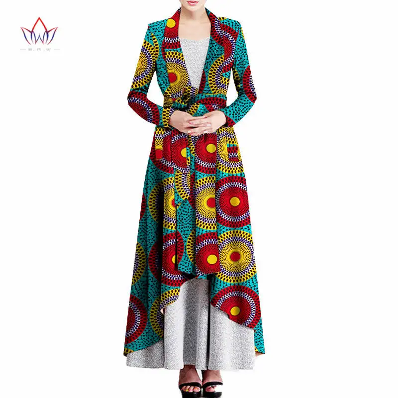 

African Trench Coat for Women Plus Size Dashiki Africa Traditional Clothing Casual Cotton Full Lining Long Sleeve Clothes WY894