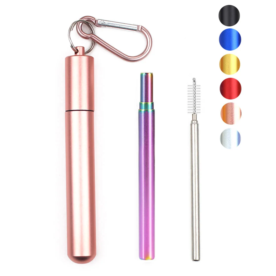 Многоразовые соломинки из нержавеющей стали с алюминиевым брелоком чехол