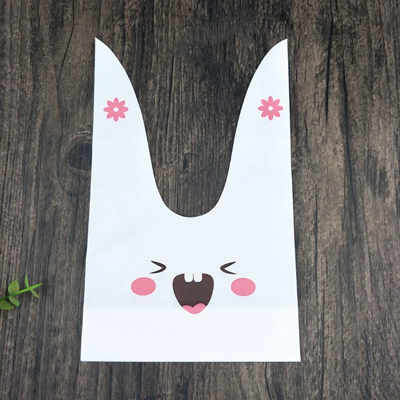 

100PCS Bread Bag Cute Long Ears Rabbit Plastic Candy Gift Bags Food Container Dessert Packing Baking Bags Food Storage Bag