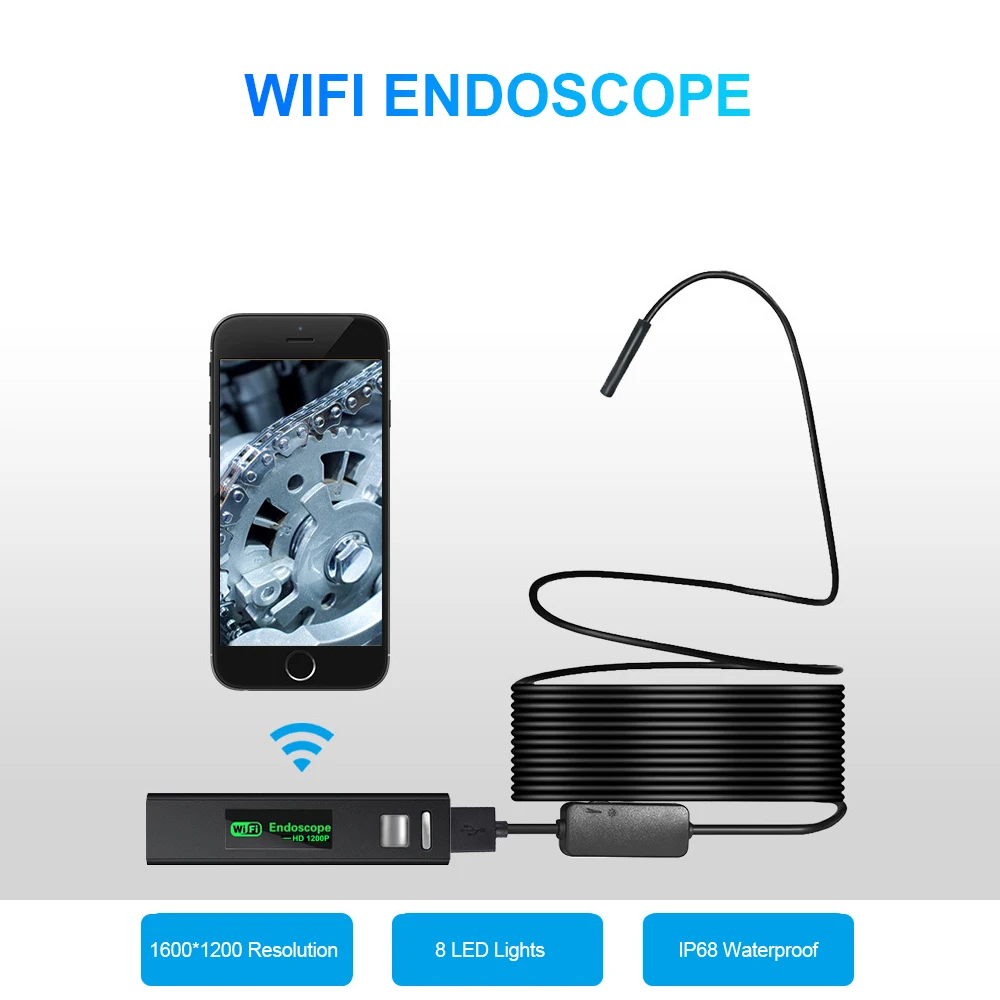 

1200P Digital HandheldWiFi Endoscope USB Endoscope Borescope Camera 8LEDs Adjustable IP68 Waterproof Soft Wire Endoscopic