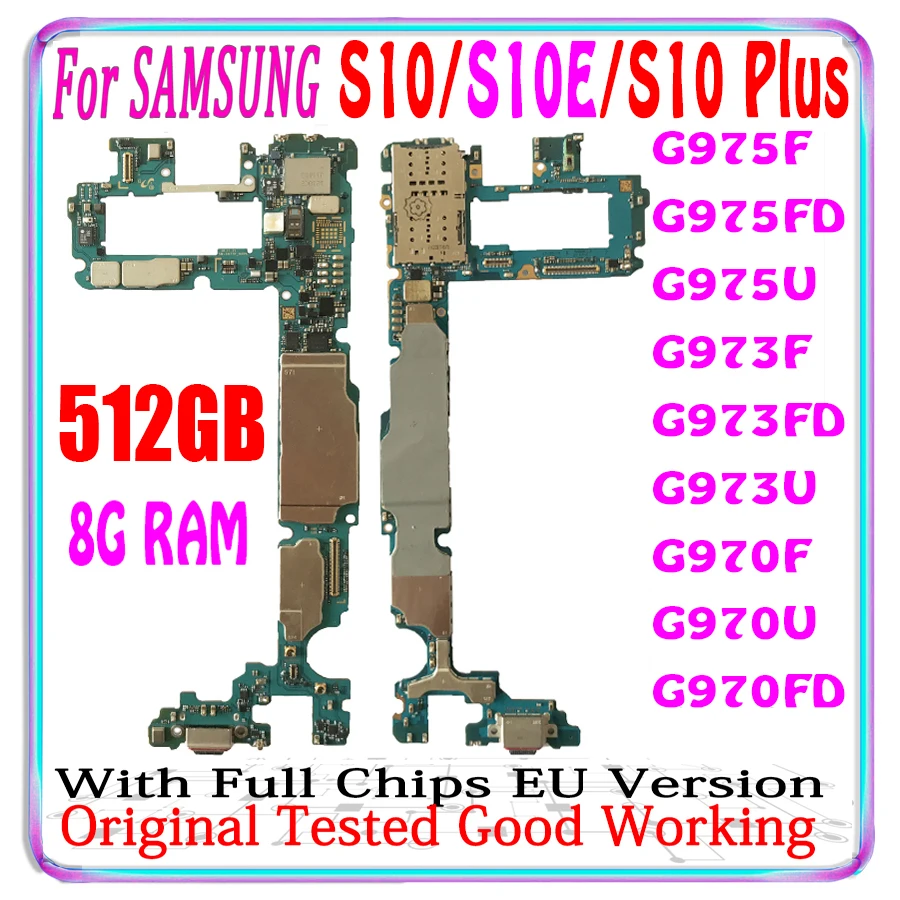 Оригинальная разблокированная материнская плата для Samsung Galaxy S10 Plus 512 ГБ G975F G975FD