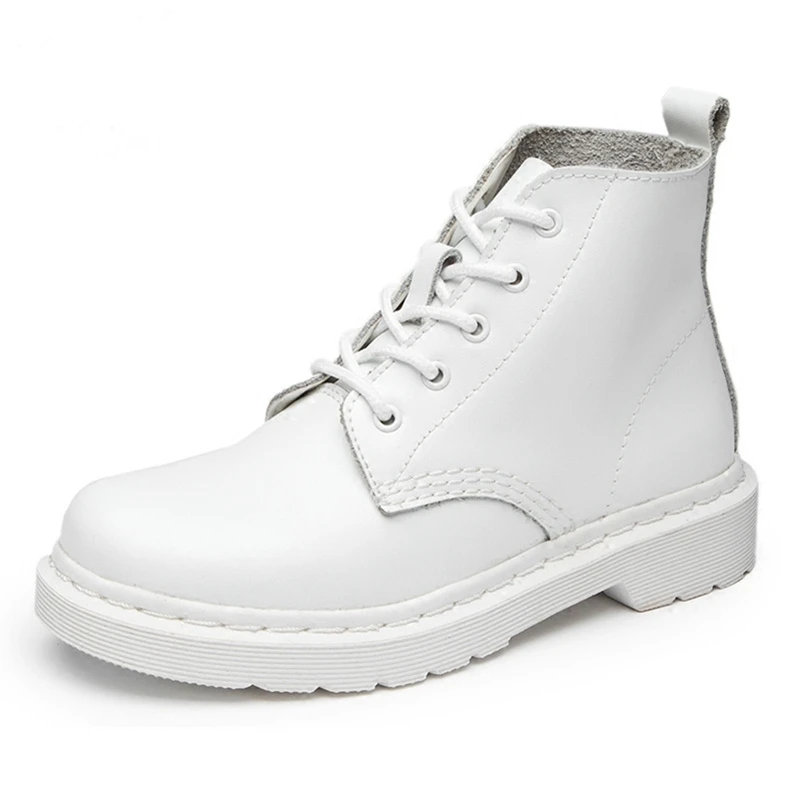 

Fashion Solid White Women Ankle Boots Autumn Winter Split Leather Platform Shoes Female Non-Slip Punk Ladies Motorcycle Boots