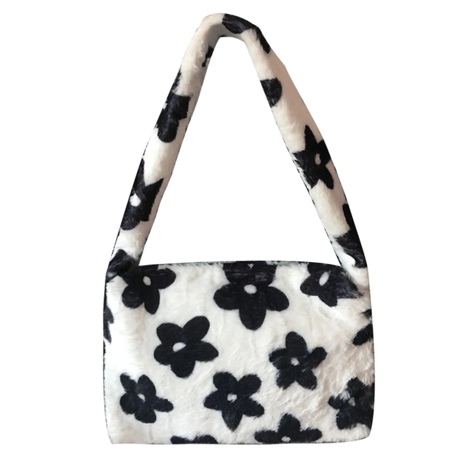 

Hot Plush Underarm Bag Fashion Flower Shoulder Bag Portable Autumn Winter Handbag for Outdoor Shopping Traveling