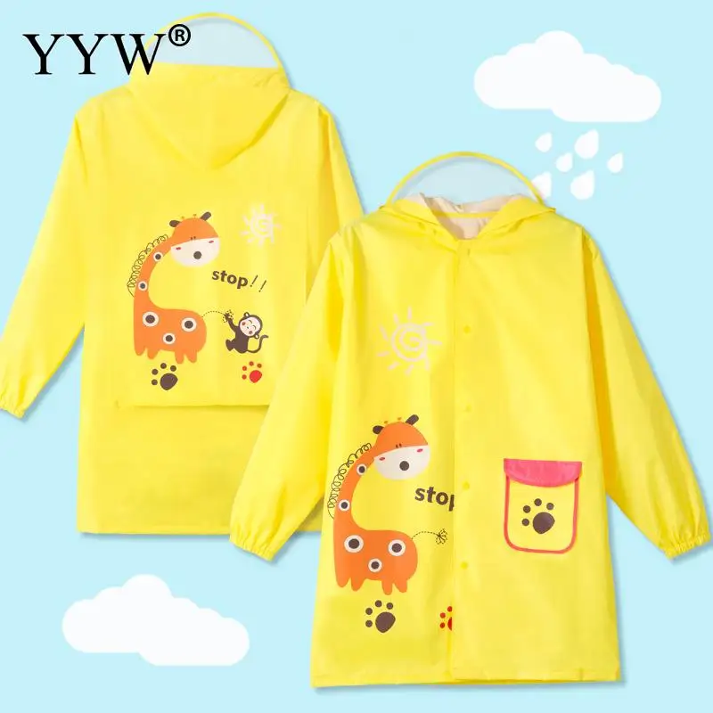 Желтый непромокаемый дождевик с капюшоном для девочек и мальчиков мультяшный