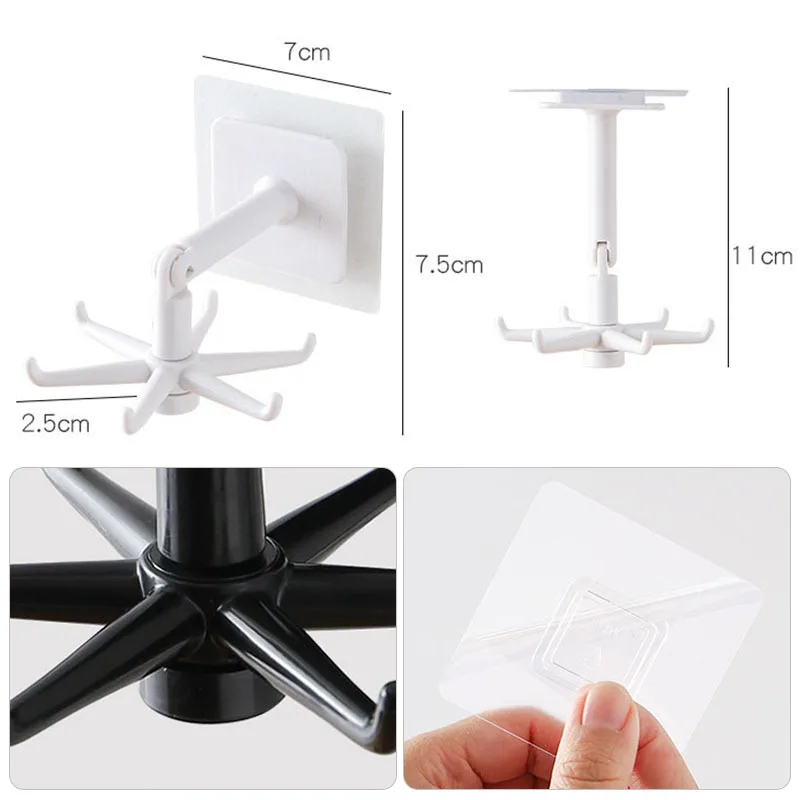 

Multifunctionele 360 Degree Rotated Kitchen Self Adhesive 6 Hooks Home Wall Door Handbag Clothes Ties Bag Organizer Hanger Rack