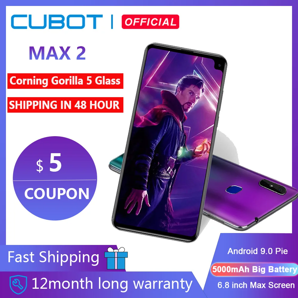 Cubot Max 2 Android 9 0 Восьмиядерный 6 8 &quot5000mAh смартфон Грануляция Горилла Стекло Тип C 4 Гб
