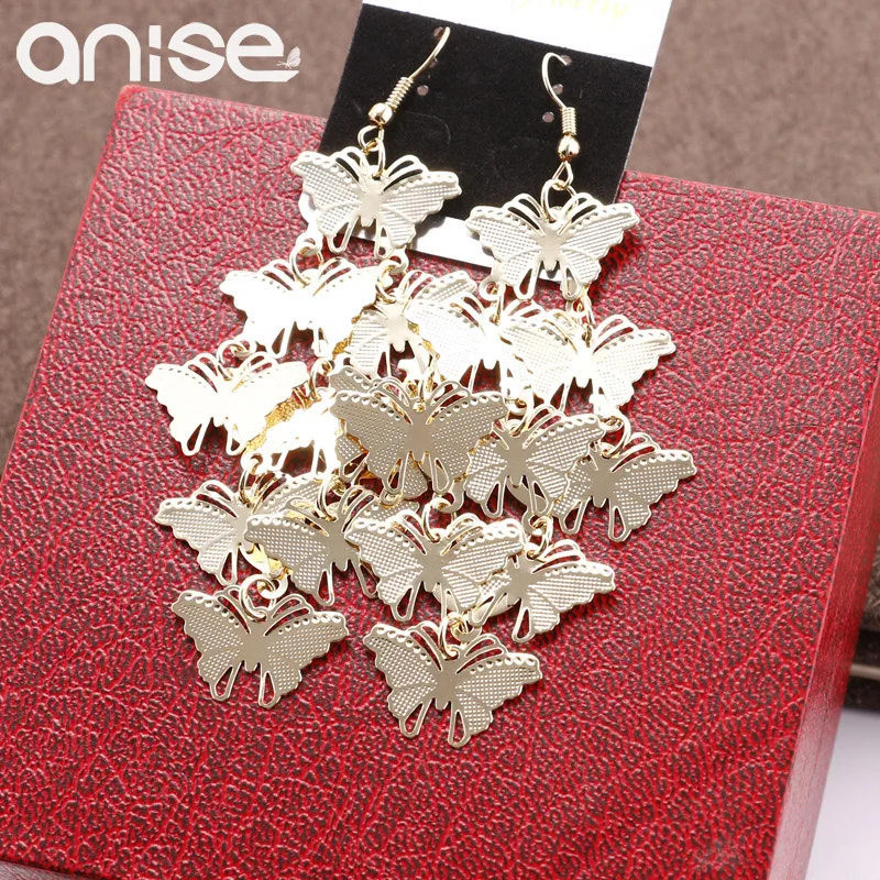 Женские блестящие серьги-подвески Anise брендовые многослойные серьги с бабочками
