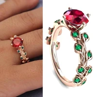 gu li rings for women red flower green leaf copper rings wedding engagement ring female jewelry