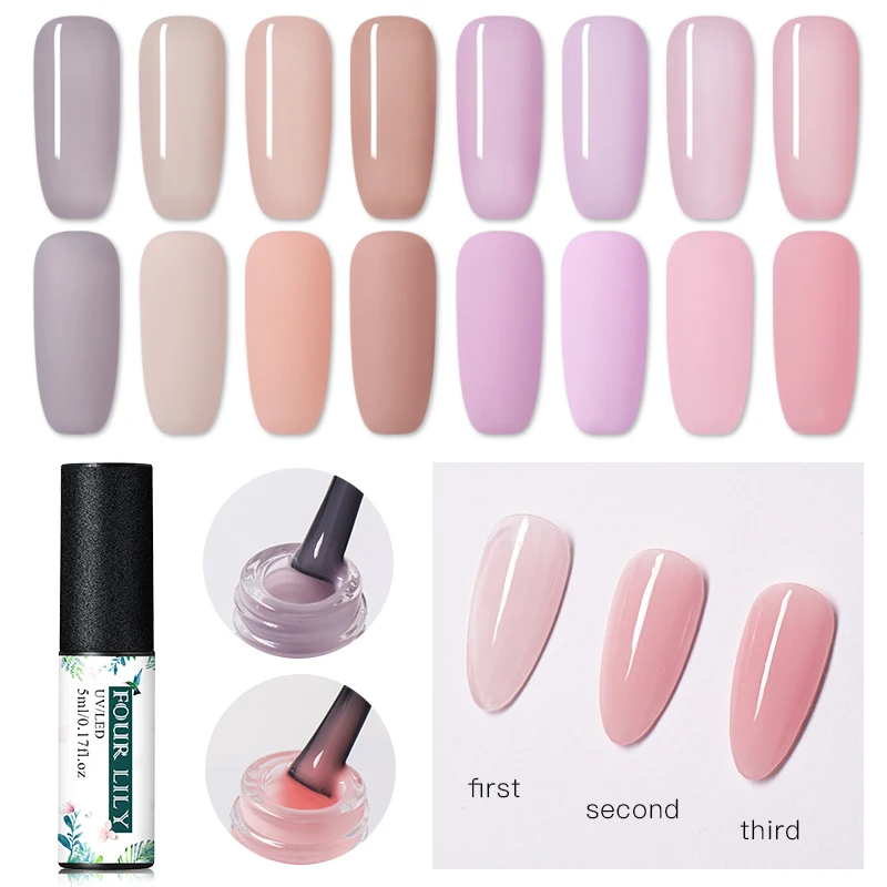 

Four Lily Pink Jelly Gel Polish Nude Matte Effect Transparent Soak Off UV LED Gel Nail Polish 5ml Gel Long Lasting Nail Varnish