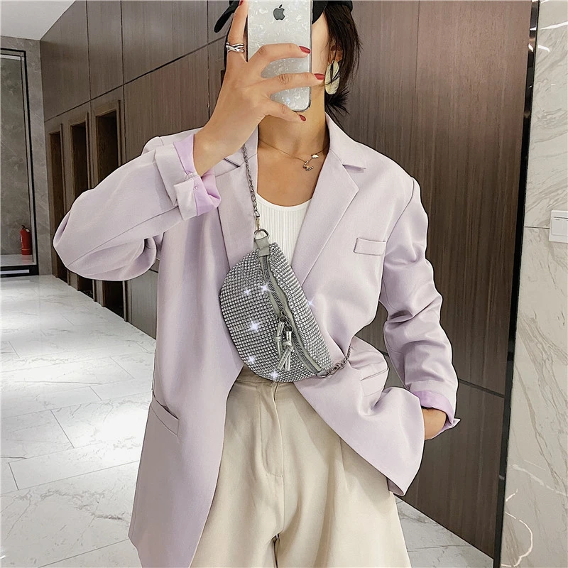 2020 New Women Waist Bags Diamonds Ladies Fanny Pack Fashion Chest Bag Banana Rhinestone Chain Crossbody Shoulder Belt | Багаж и сумки