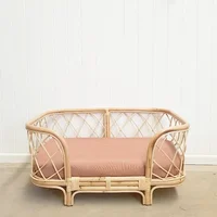Natural hand woven rattan dog bed with sleeping cushion