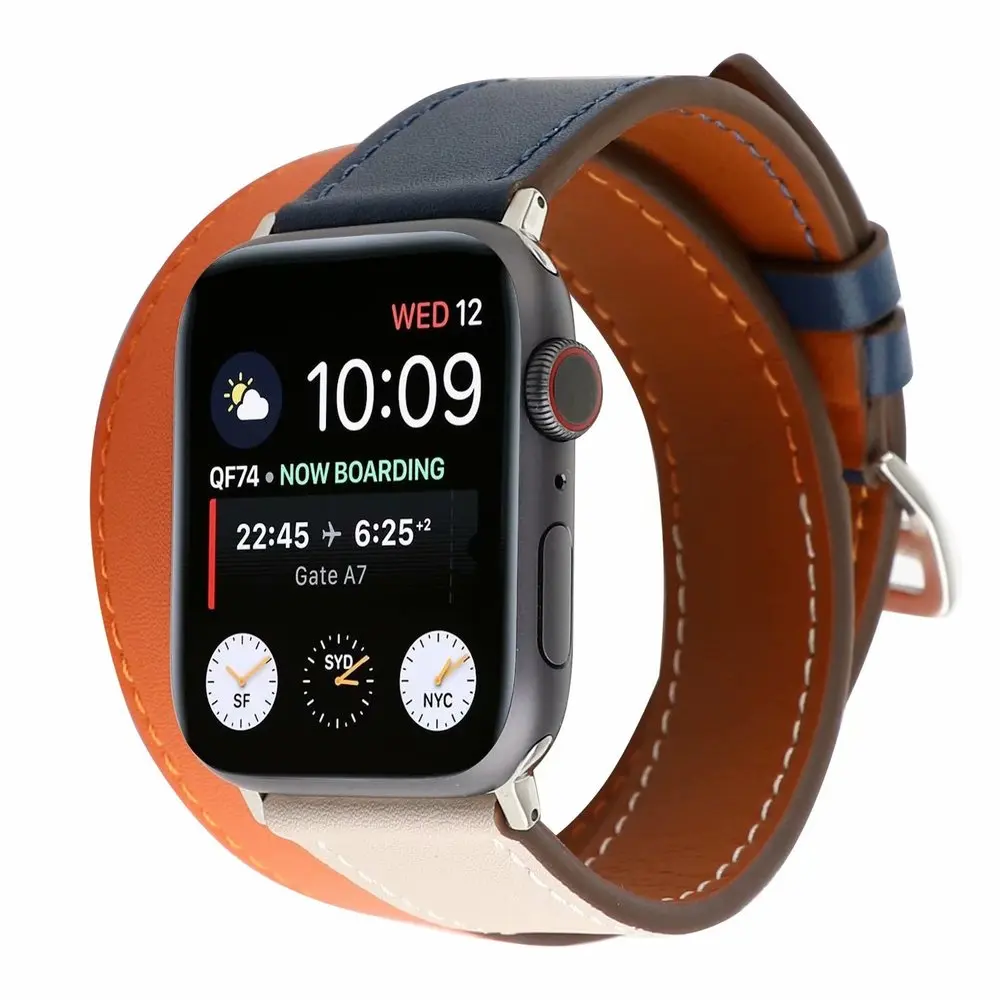 Двойной ремешок для iWatch серии 4 3 2 1 удлиненная Петля из натуральной кожи Apple Watch Band