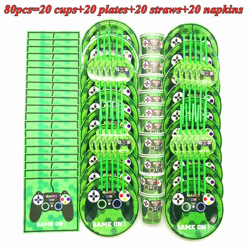 

Cartoon Video Game Disposable Party Tableware Sets Kids Birthday Party Decor Baby Shower Game Controller Theme Party Supplies
