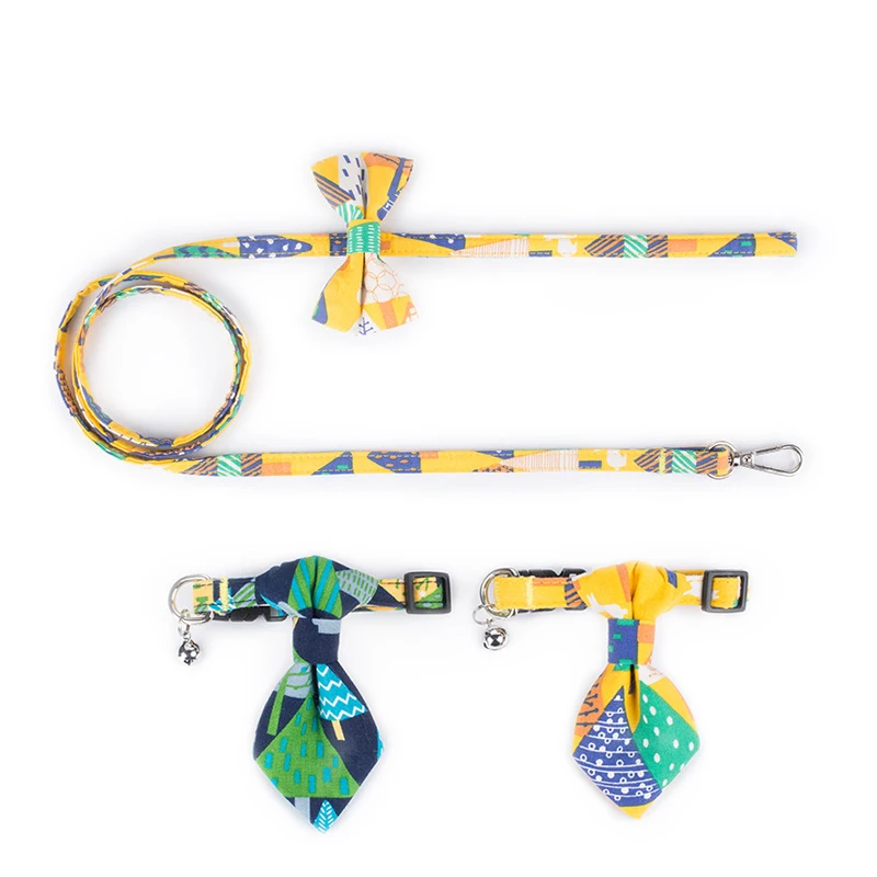 

Adjustable Pet Dog Cat Collars Leash Suit Pure Cotton Fashion Printing Easy Wear Ladies Puppy Kitten Bowknot Collar Pet Supplies
