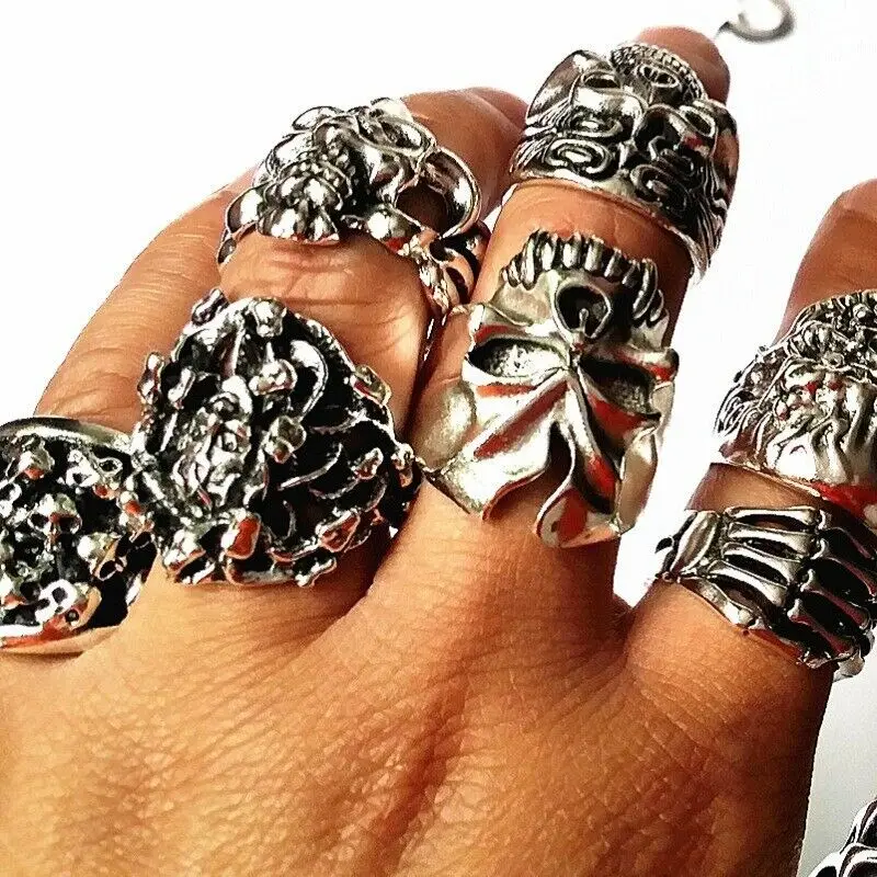 MIXMAX 20 x серебро/с золотой отделкой и принтом череп кольца для мужчин большого