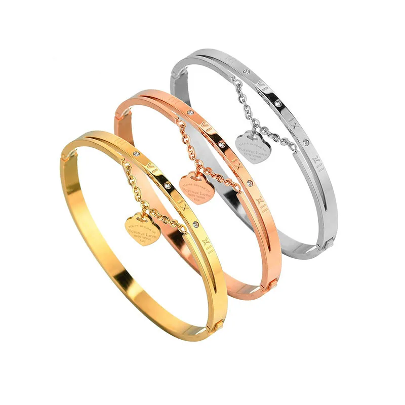 Женский браслет из титановой стали с кулоном в виде сердца|Браслеты| |