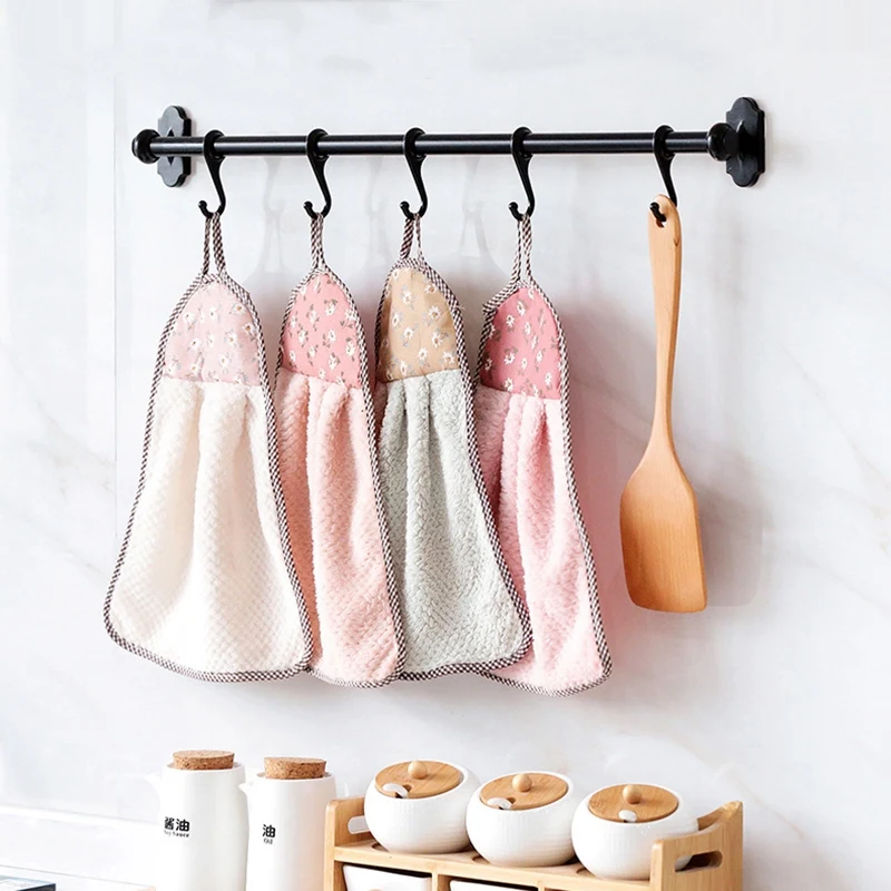 

Coral Velvet Bathroom Supplies Soft Hand Towel Absorbent Cloth Dishcloths Hanging Cloth Kitchen Accessories 30*40cm
