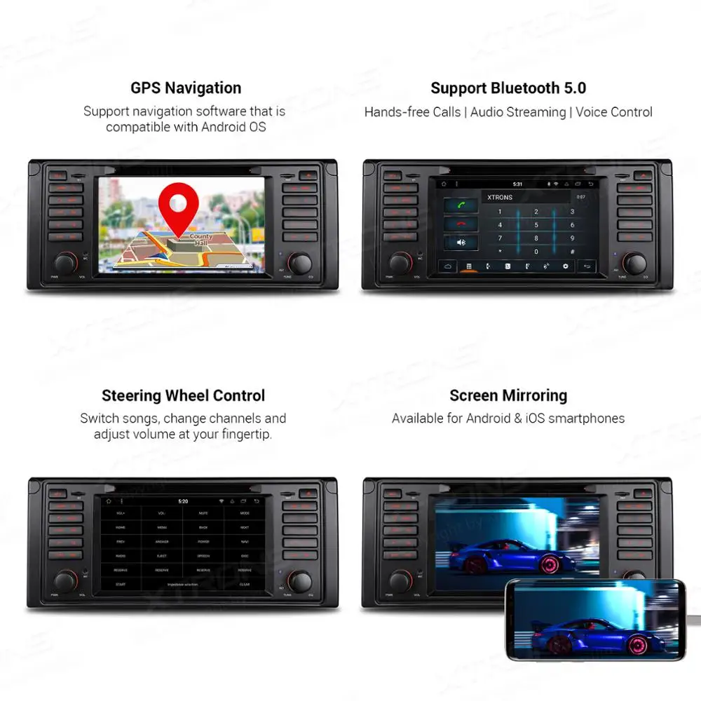 XTRONS 7 &quotAndroid 9 0 Восьмиядерный 2 г 32 автомобильный стерео плеер для BMW E39 M5 1999-2003