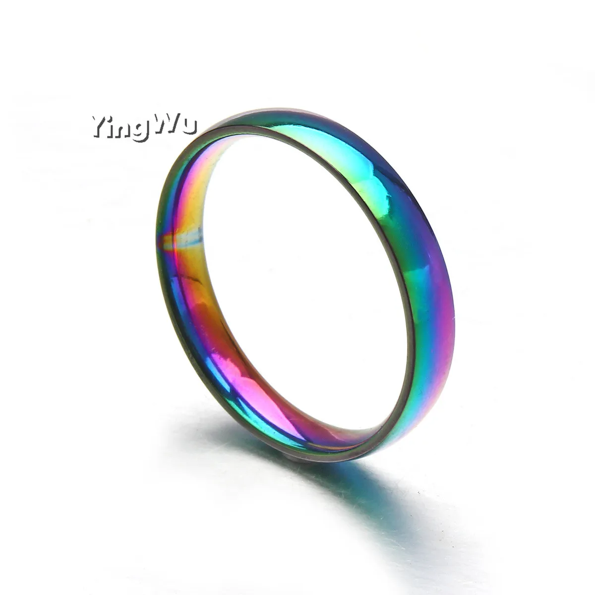 

YingWu Fashion Jewelry 6MM Colorful Glare Smooth Rainbow Ring Stainless Steel Rings For Women Men Gift 50pcs