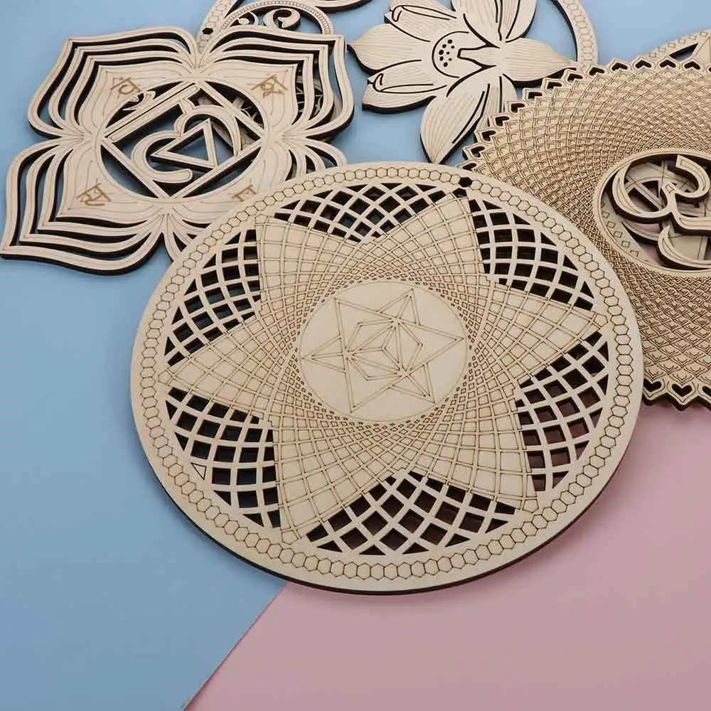 

Ornament Craft Handmade Coasters Laser Cut Flower Of Life Energy Mat Home Wall Decor Slice Wood Base Wooden Wall Sign