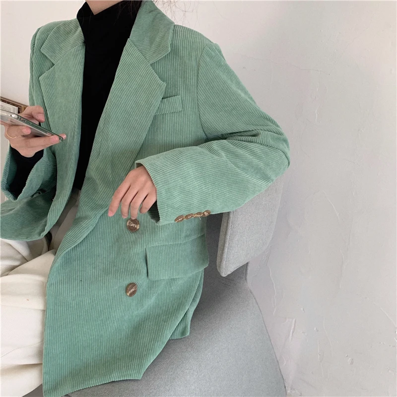 Женский вельветовый Блейзер свободный двубортный пиджак верхняя одежда 2019 |