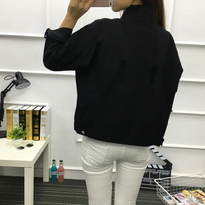 

Demin jacket Women white Black Denim Jacket Spring Jeans Coat Casual Harajuku Streetwear Female Vintage Jeans Coat