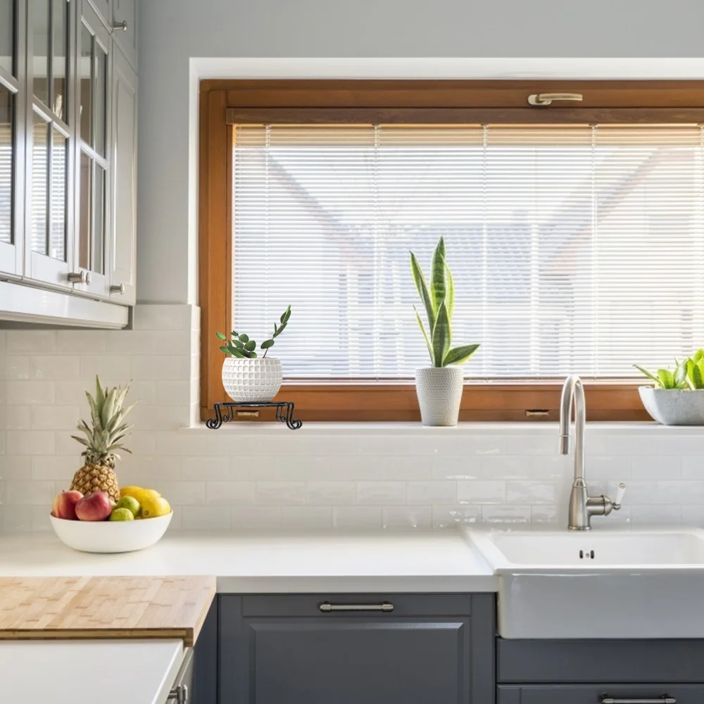 

2pcs Alloy Potted Plant Rack Modern Flowerpot Holder for Home Office (Black)