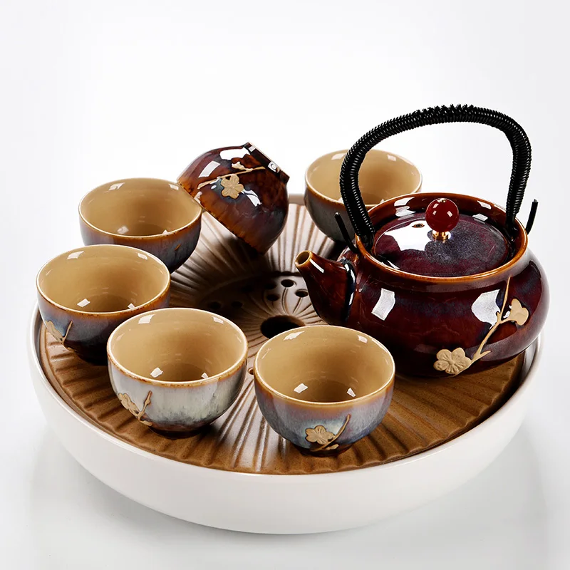 

Office Chinese Tea Set Ceramic Luxury Vintage Kung Fu Tea Set Retro Japanese Teapot Tetera Japonesa Teaware With Tray EF60CJ