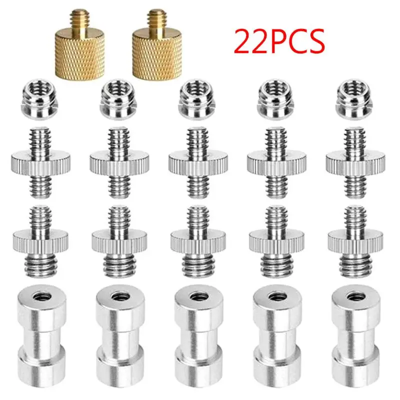 

22Pcs Metal 1/4 to 3/8 Converter Thread Screws Tripod Camera Adapter Brass Screw