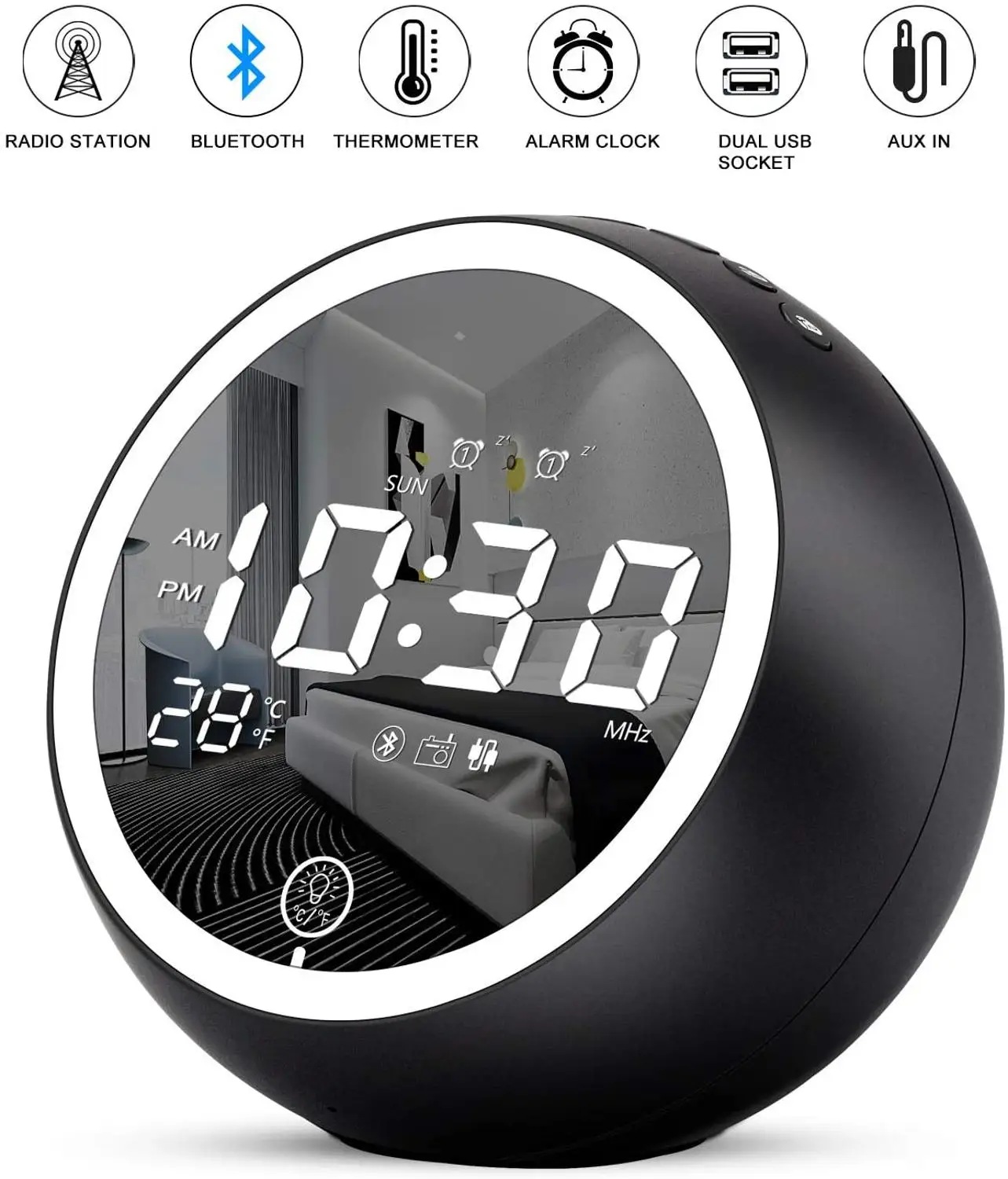 Cyboris Будильник Радио Bluetooth Hi-Fi Динамик двойные сигналы со звуковым сигналом