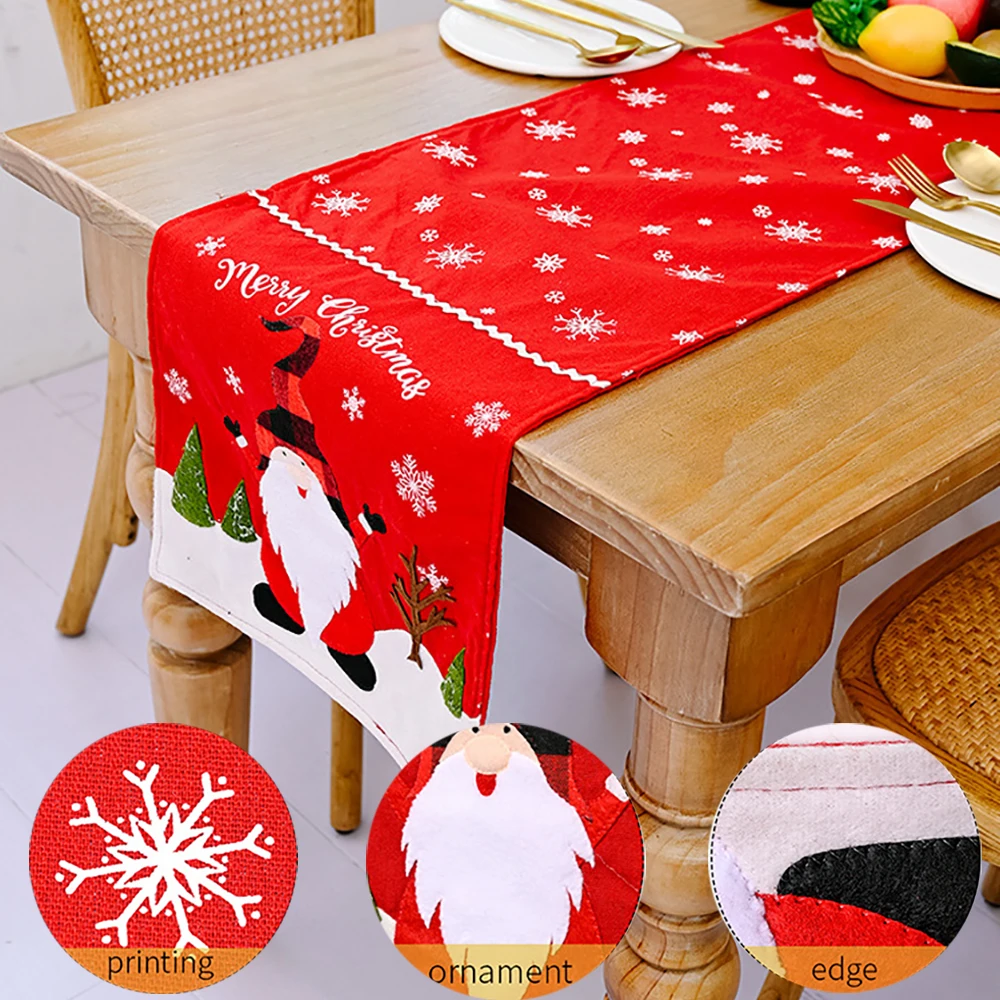 

2021 Christmas Table Runner Santa Elk Pattern Cover Linen Printed Tablecloths Placemat for Home Dinner Party Wedding Decorations