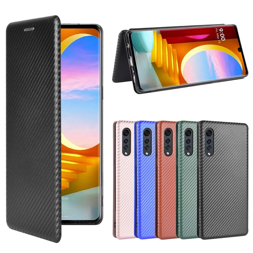 Чехол для телефона из углеродного волокна с откидной крышкой для LG Velvet / Harmony4 / Stylo 6 / Aristo 5, тонкий чехол с подставкой для карт, Магнитный чехол, fundas