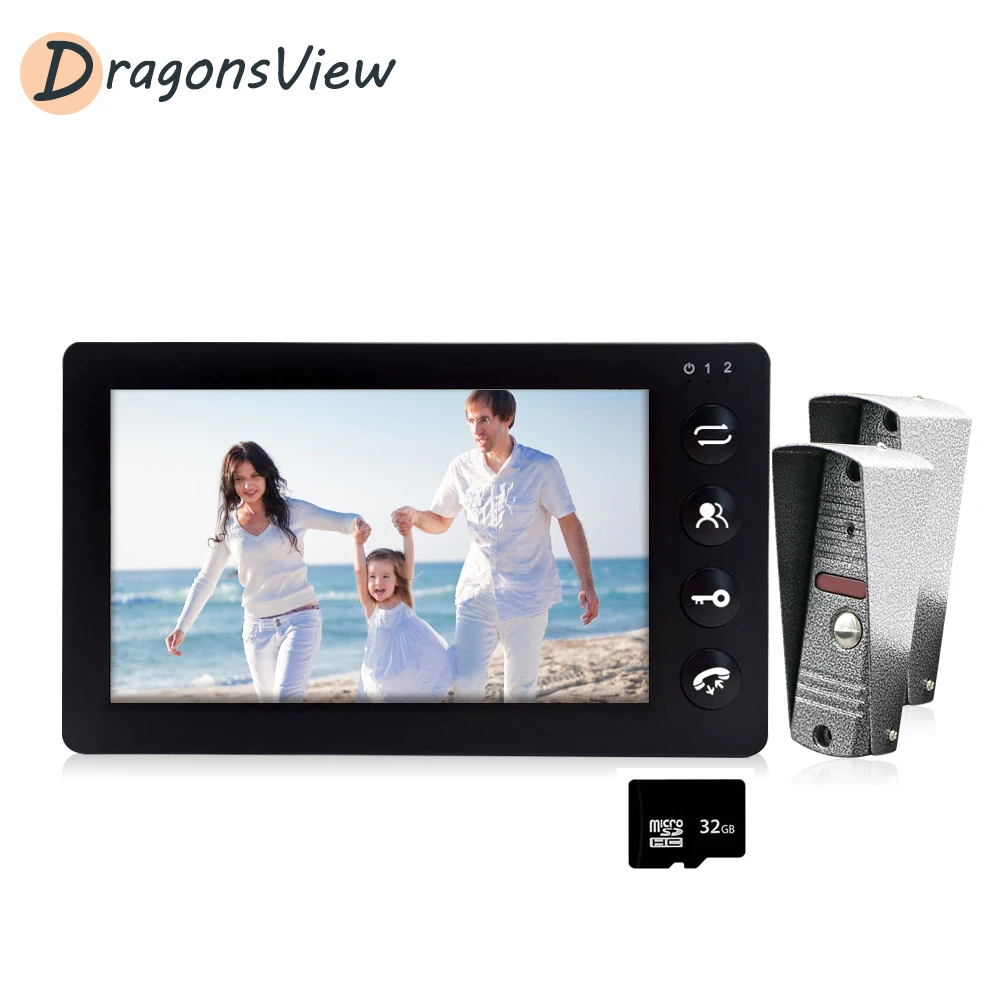 

Проводной видеодомофон DragonsView, 7 дюймов, визуальный домофон, дверной звонок, 2 камеры, комплект безопасности для домашнего доступа, для строи...