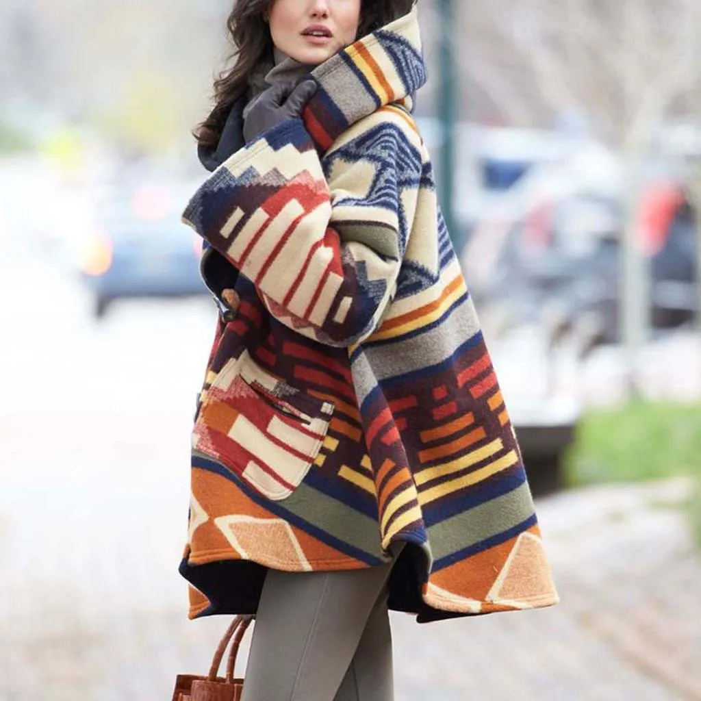 2020 зимнее пальто женское тёплое Ретро стиль с рисунком куртка Этническая Femmes