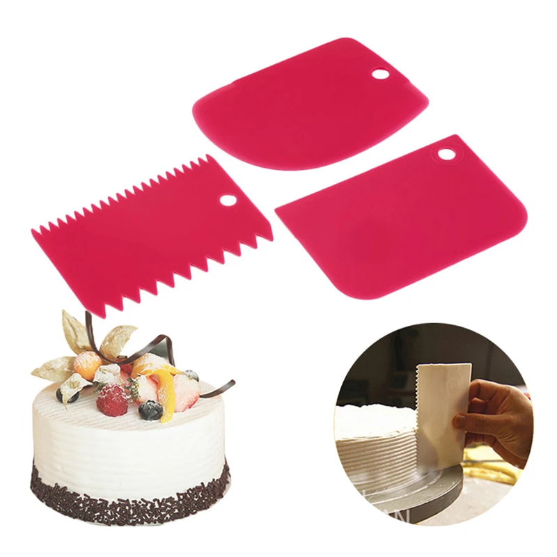 

3Pcs Cream Scraper Suit DIY Kitchen Straight Arc Tooth Shape Cream Bread Cutter Plastic Cake Pasty Scraper Baking Fondant Kit