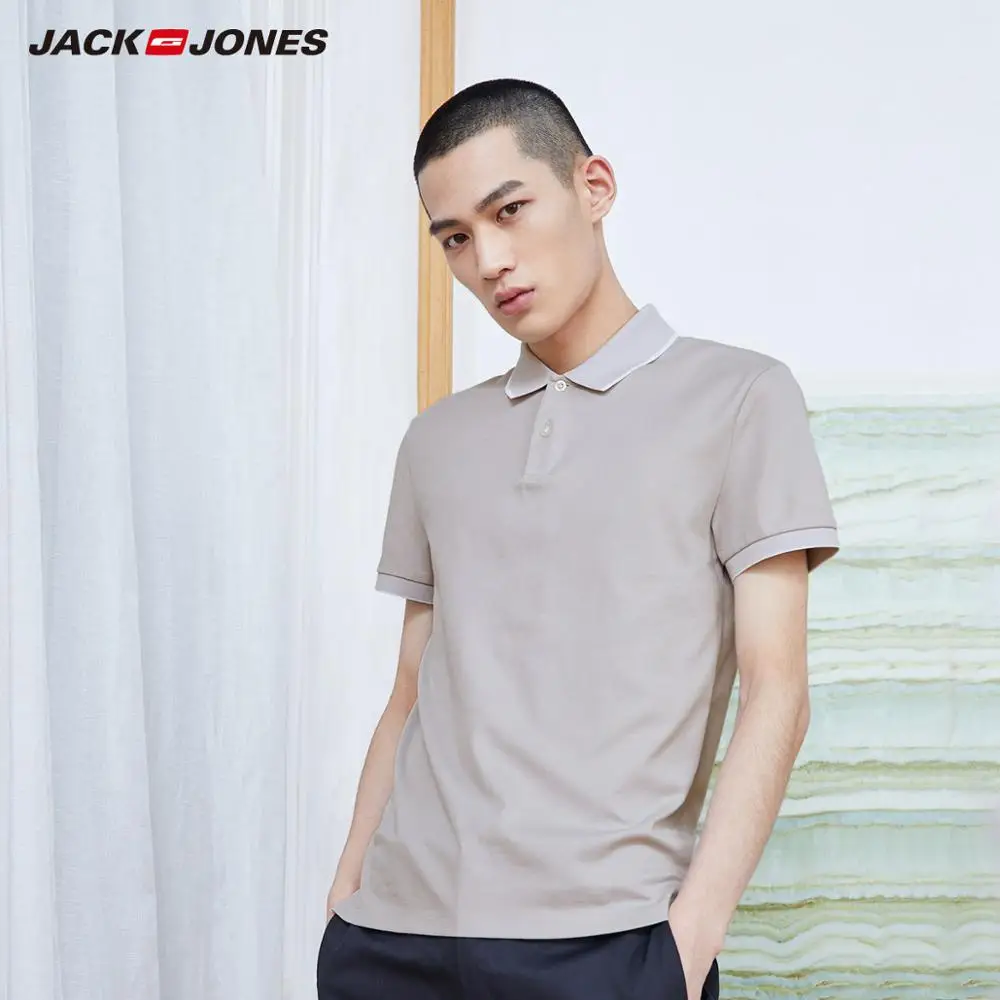 Мужская хлопковая рубашка поло JackJones базовая контрастная с отложным воротником и