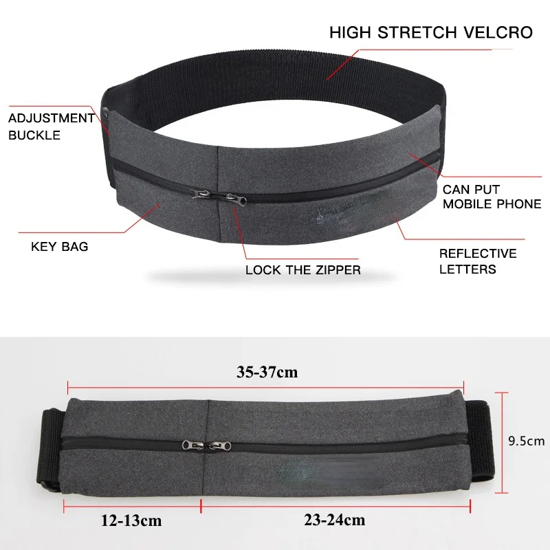

Elastic Waistband Sport Bag Double Zipper Pocket Waist Bag Running Gym Yoga Waist Belt Pack Mobile Phone Wasit Wallet