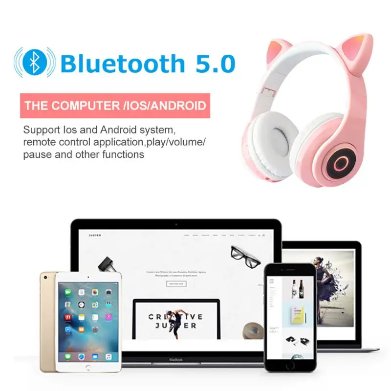 

2021 New LED Cat Ear Noise Cancelling Headphones Bluetooth 5.0 Young People Kids Headset Support TF Card 3.5mm Plug With Mic