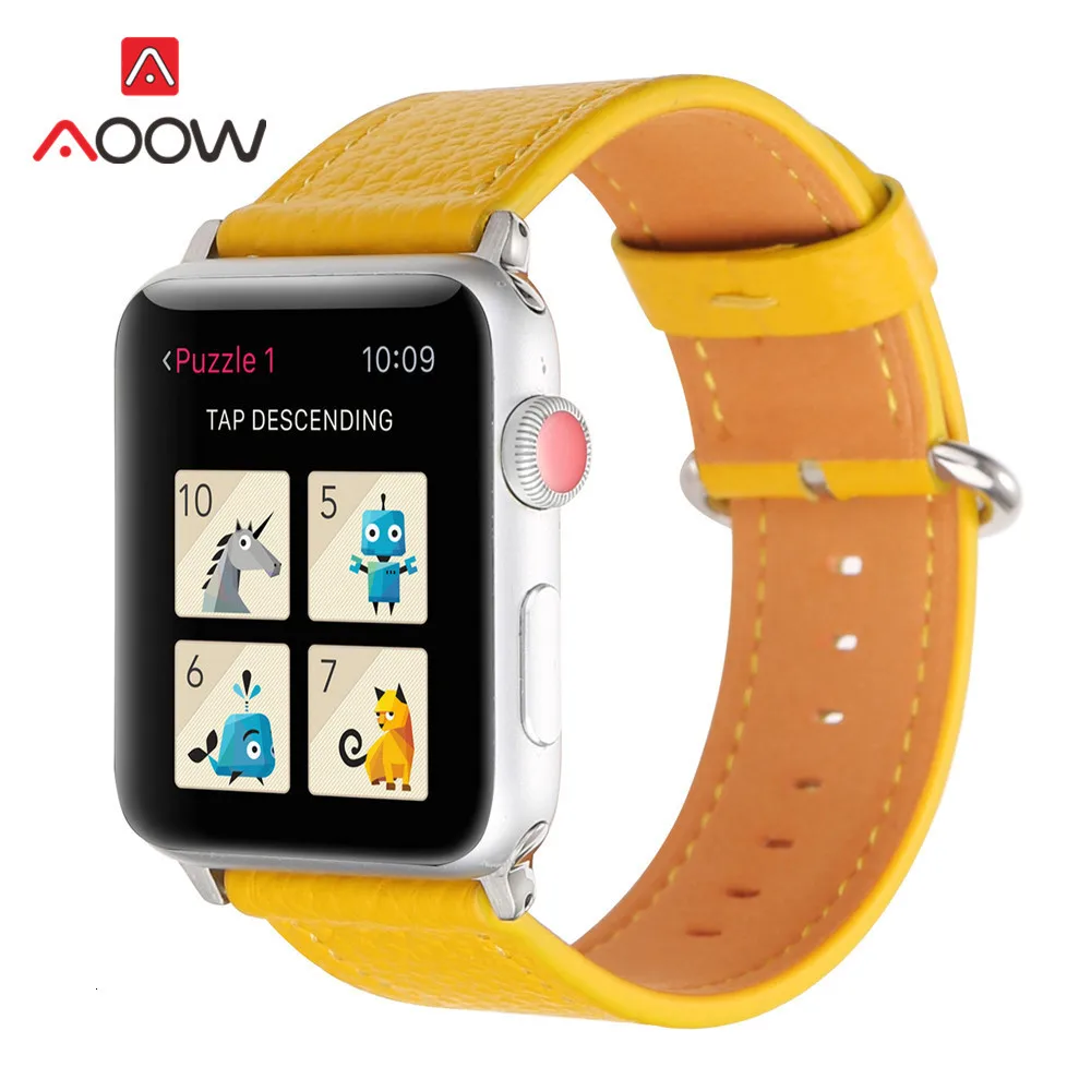 Ремешок из натуральной кожи для Apple Watch 38 42 мм 40 44 мм модный простой Желтый Сменный браслет ремешок для iwatch 123 4