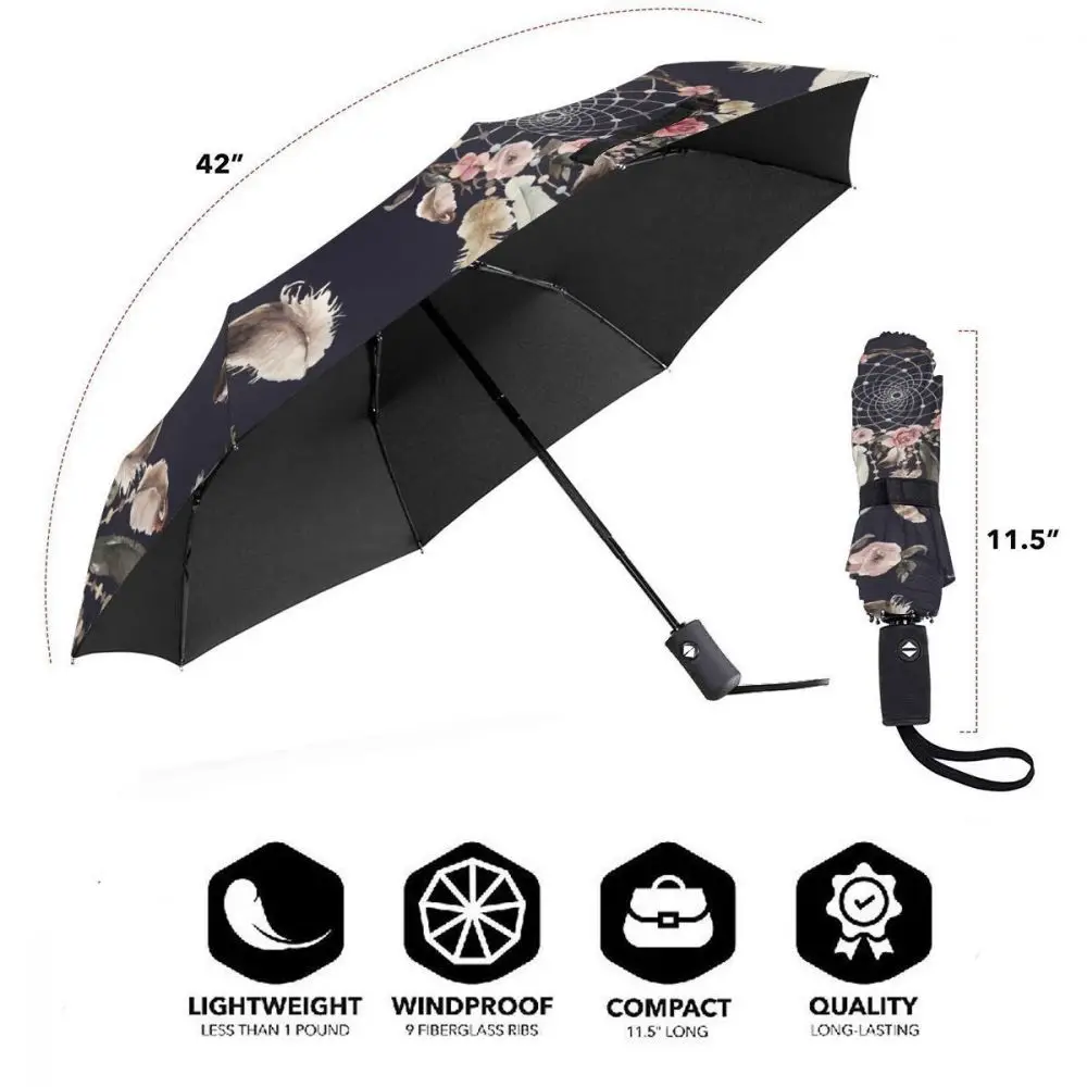 Economici Ombrello Di Sole Dreamcatchers E Fiori Automatico Donne Degli Uomini Portatile Pieghevole Ombrello Di Protezione Solare Pioggia Antivento Spiaggia Parasole