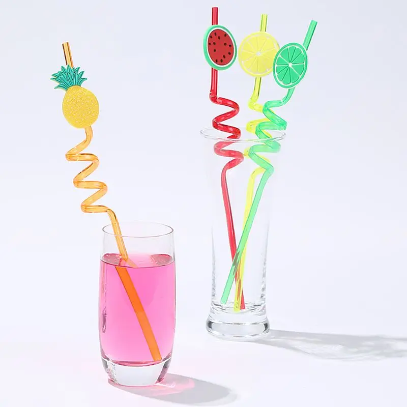 Мультяшный лимон ананас арбуз пластик спираль соломинки для питья детей дня