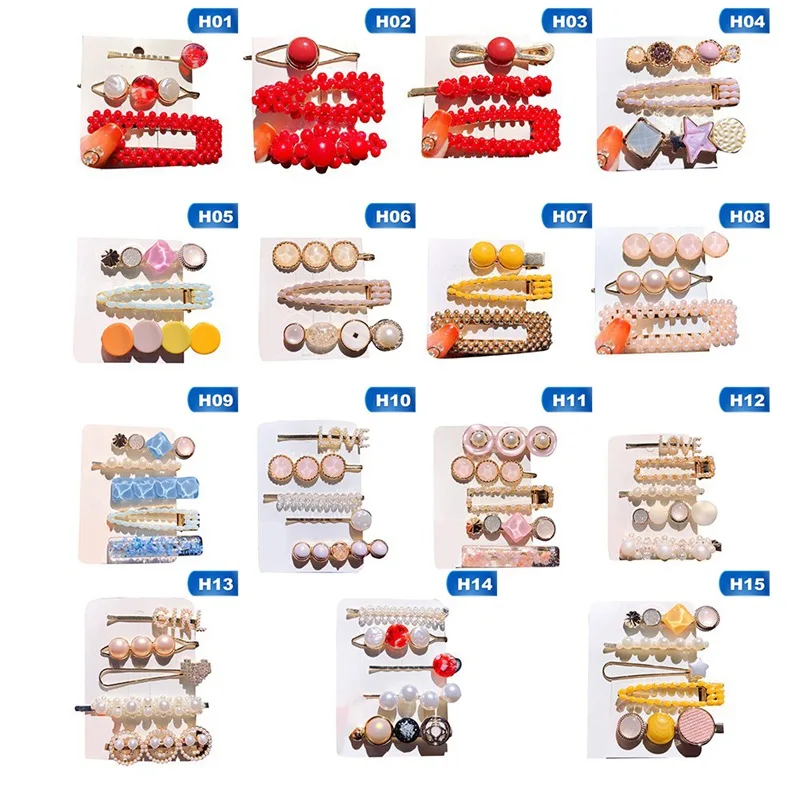 

3/5PCSFashion Pearls Acetate Geometric Hair Clips For Women Girls Headband Sweet Hairpins Barrettes Hair Accessories Set