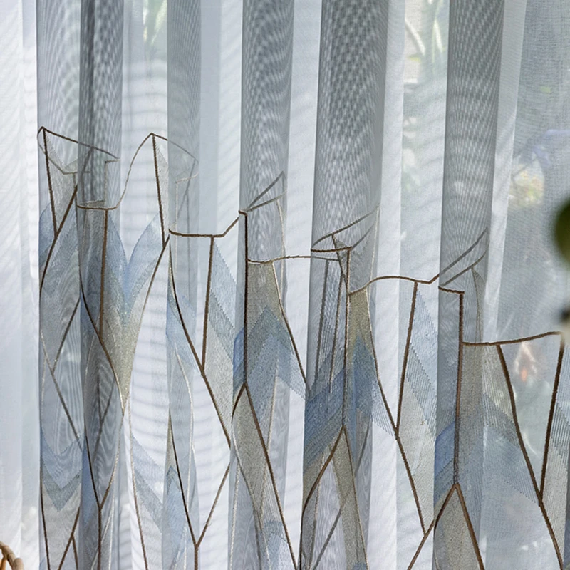 Серая Тюлевая занавеска в скандинавском стиле с геометрическим узором тонкая