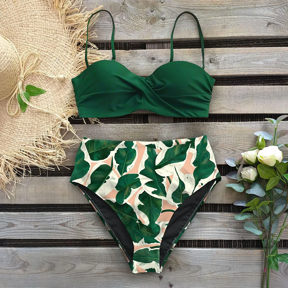 

High Waist Bikini 2021 Push Up Swimsuit Women Print Bikinis Retro Plus Size Swimwear Padded Bathing Suit Floral Beach Wear