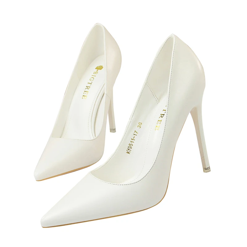 Модная простая Женская обувь в Корейском стиле пикантные туфли на тонком высоком