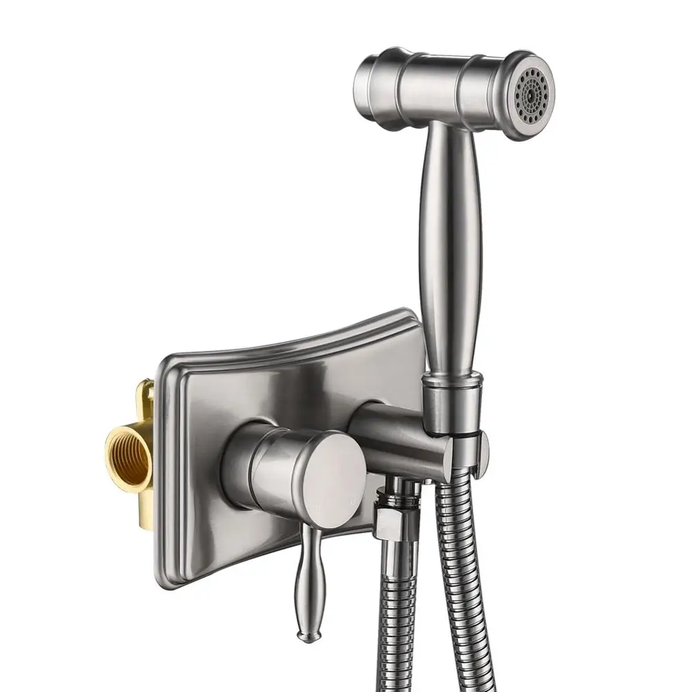 

Биде опрыскиватель/сиденье для унитаза набор из нержавеющей стали Туалет ручной опрыскиватель набор горячей и холодной воды Матовый никел...