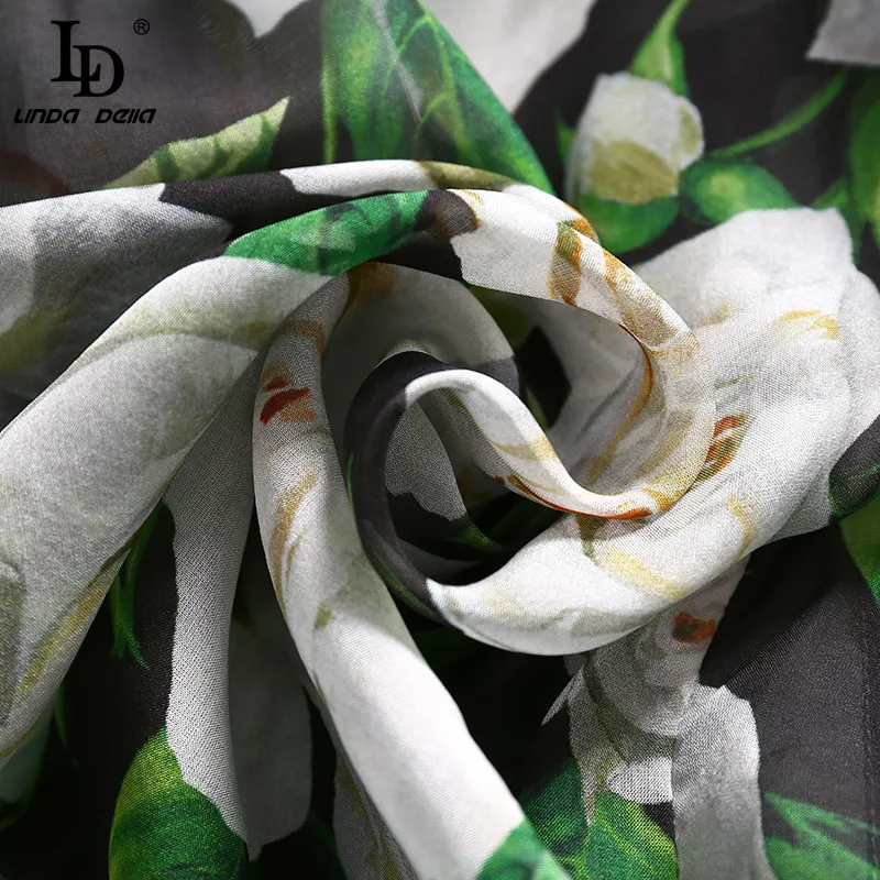 

LD LINDA DELLA New 2021 Fashion Designer Autumn Silk Shirts Women's Bow Collar Floral Print Elegant Tops Long Sleeve Blouses