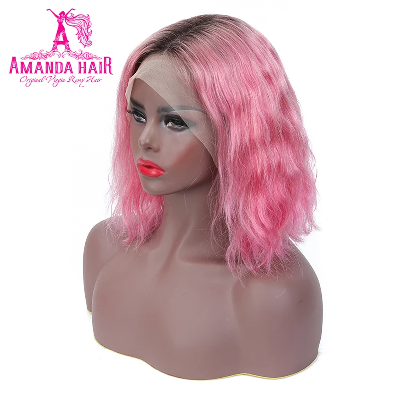 Amanda T1b/Rose-red Bob Wig 13x6 Lace Front Human Hair Wig 150% Density Middle Part Bod Wave Brazilian Hair Wig for Black Women