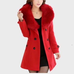 Женское двубортное пальто с меховым воротником, весна-осень